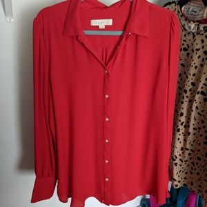 Loft | Red Long Sleeve Blouse